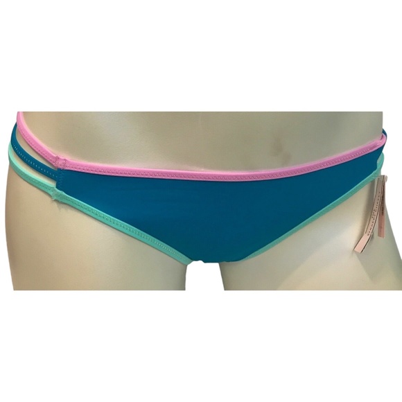 Victoria's Secret Deep Turquoise w/ Contrast The Strappy Cheeky Swim Bottom S - Picture 2 of 2